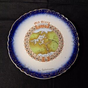 Antique Sterling China Panama Canal Old Glory Plate Flow Blue US Presidents 10"